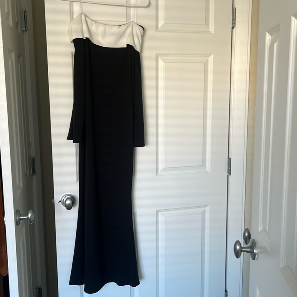 NWT 12th Tribe Daphanie Black and White Knit Off Shoulder Maxi Dress